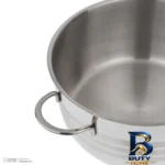 نمای جزئیات قابلمه استیل کی اس تی با در شیشه ای و دستگیره فلزی پرداخت و جزئیات مواد