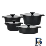 نمای جزئیات سرویس قابلمه و تابه چدن گرانیت ۸ پارچه ای ام بی مدل کلاسیک پرداخت و جزئیات مواد