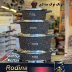 نمای جزئیات سرویس قابلمه و تابه آلومینیوم گرانیت ۸ پارچه رودینا کد ۰۸ پرداخت و جزئیات مواد