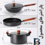 نمای جزئیات سرویس چدنی قابلمه و تابه ۵ پارچه مدل Love Cooking پرداخت و جزئیات مواد