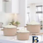 نمای جزئیات سرویس قابلمه ۶ پارچه مدل لعابی با کیفیت پرداخت و جزئیات مواد