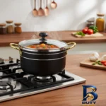 نمای جزئیات سرویس قابلمه و تابه گرانیت ۴ پارچه ظرف سازان اسدیان مدل ماربل پرداخت و جزئیات مواد