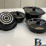 نمای جزئیات سرویس قابلمه و تابه گرانیت ۱۵ پارچه مدل پروانه ای فیلون پرداخت و جزئیات مواد