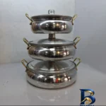 نمای جزئیات سرویس قابلمه آلومینیومی ۶ پارچه مدل تخم مرغی با دسته پرداخت و جزئیات مواد