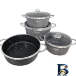 نمای جزئیات سرویس تابه و قابلمه گرانیت ۷ پارچه هلنا مدل زیگما پرداخت و جزئیات مواد