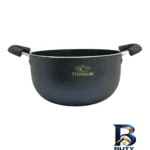 نمای جزئیات سرویس تابه و قابلمه گرانیتی 7 پارچه تیتانیوم مدل دسته دار پرداخت و جزئیات مواد