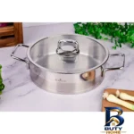 نمای جزئیات تابه یونیک با در شیشه ای و بدنه استیل پرداخت و جزئیات مواد