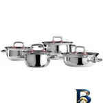 نمای جزئیات سرویس قابلمه و تابه استیل ۱۷ پارچه کاراجا مدل Osaka PowerSteel Pro پرداخت و جزئیات مواد