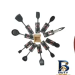 نمای بسته بندی سرویس کفگیر و ملاقه ۱۰پارچه شنگیا مدل سیلیکونی مهر کیسه و مواد