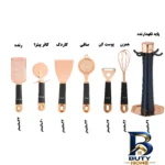 نمای جزئیات سرویس کفگیر و ملاقه ۷ پارچه شاهین مدل Steela پرداخت و جزئیات مواد