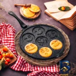نمای جزئیات تابه چدن نالینو با قابلیت پخت پنکیک و دستگیره جداشونده پرداخت و جزئیات مواد