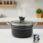 نمای جزئیات قابلمه گرانیتی ظرف سازان مدل سیلور با پوشش طبیعی پرداخت و جزئیات مواد