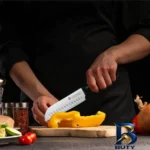 نمای جزئیات کارد آشپزخانه چیلانکو مدل سانتاکو باکیفیت پرداخت و جزئیات مواد