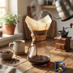 نمای جزئیات قهوه ساز کمکس مدل ۳ کاپ با طراحی زیبا پرداخت و جزئیات مواد