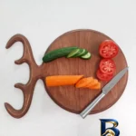 نمای جزئیات تخته گوشت چوبی طرح شاخ گوزنی گرد کد 02 مجموعه ۳ عددی پرداخت و جزئیات مواد