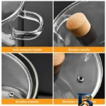 نمای جزئیات قابلمه شیشه ای پیرکس با در سوپاپ دار پرداخت و جزئیات مواد