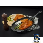 نمای جزئیات تابه گریل چدن نالینو با روکش دیسکاور پرداخت و جزئیات مواد