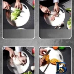 نمای جزئیات تخته گوشت مدل استیل گرد اصل پرداخت و جزئیات مواد