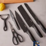 نمای جزئیات ست چاقو ۶ پارچه مدل کاراجا black stone پرداخت و جزئیات مواد