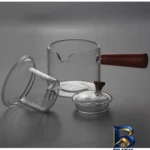 نمای جزئیات قهوه جوش مدل دسته چوبی اصل پرداخت و جزئیات مواد
