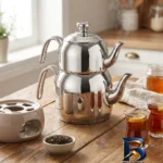 نمای جزئیات ست کتری و قوری کرکماز مدل A۰۵۷ اصل پرداخت و جزئیات مواد