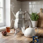 نمای جزئیات ست کتری و قوری نزاز مدل 4022 با طراحی زیبا پرداخت و جزئیات مواد