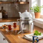 نمای جزئیات ست کتری و قوری والین مدل آرتا استیل مات شیردار کوچک کد K۰۶۴ اصل پرداخت و جزئیات مواد