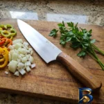 نمای جزئیات چاقو آشپزخانه الماس زنجان مدل سرآشپز کد m۰۴ اصل پرداخت و جزئیات مواد