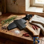 نمای جزئیات ساطور آشپزخانه الماس زنجان مدل f-۱۶۰ به همراه چاقو تیزکن اصل پرداخت و جزئیات مواد