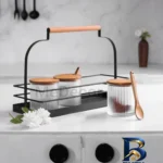 نمای جزئیات استند جا ادویه ای مدل دسته چوبی یک طبقه با طراحی زیبا پرداخت و جزئیات مواد