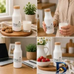 نمای جزئیات بطری شیر مدل MILK با گنجایش 0.5 لیتر پرداخت و جزئیات مواد