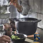 نمای جزئیات قابلمه چدن Vardagen با کیفیت بالا پرداخت و جزئیات مواد
