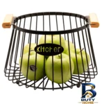 نمای کناری سبد میوه خوری فلزی مدل Kitchen با طراحی مدرن و دسته چوبی پروفایل و ساختار