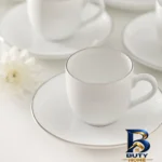 نمای کناری ست فنجان و نعلبکی ۱۲ پارچه قهوه خوری چینی زرین ایران مدل ایتالیا ۶ سمن درجه یک پروفایل و ساختار
