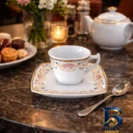 نمای کناری ست فنجان و نعلبکی ۱۲ پارچه ۶ نفره مدل رمانتیک شرکت صنایع چینی تقدیس پروفایل و ساختار