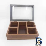 نمای کناری جعبه پذیرایی شیک مدل RM 155 با در شیشه ای پروفایل و ساختار
