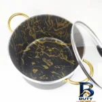 نمای کناری قابلمه ماربل ظرف سازان اسدیان با در پیرکس و سوپاپ بخار پروفایل و ساختار