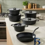 نمای کناری سرویس قابلمه و تابه گرانیت ۱۱ پارچه کی زد پی مدل Kzp۱۱ اصل پروفایل و ساختار