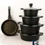 نمای کناری سرویس قابلمه و تابه گرانیت ۹ پارچه دسینی مدل برلیانت پروفایل و ساختار