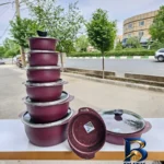 نمای کناری سرویس قابلمه و تابه گرانیت ۱۵ پارچه مدل پروانه ای فیلون پروفایل و ساختار