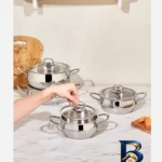 نمای کناری سرویس قابلمه استیل ۸ پارچه کاراجا مدل Nisa پروفایل و ساختار