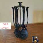نمای پخته سرویس ملاقه و کفگیر ۶ پارچه مدل استند دار بافت برنج پخته