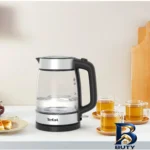 نمای کناری کتری برقی تفال مدل 700827 با طراحی شیشه ای پروفایل و ساختار