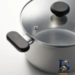 نمای کناری قابلمه استیل ایکیا با دو دسته و روکش شیشه ای پروفایل و ساختار