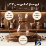 نمای کناری قهوه ساز کمکس مدل ۳ کاپ با طراحی زیبا پروفایل و ساختار