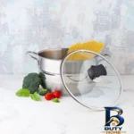 نمای کناری قابلمه استیل تکنو مدل فلورانس با کفه دو جداره پروفایل و ساختار