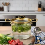 نمای کناری قابلمه پیرکس شاهین با طراحی نچسب و حرارت پذیر پروفایل و ساختار