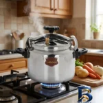 نمای کناری زودپز عظیما با بدنه آلومینیومی و دو دستگیره پروفایل و ساختار