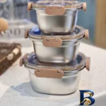 نمای کناری ظرف نگهدارنده استیل مدل چفتی مناسب برای یخچال بسته ۳ عددی پروفایل و ساختار