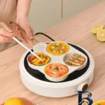 نمای جلو تابه گرانیت پنکیک چهارخانه با دسته چوبی طراحی و جزئیات کلیدی